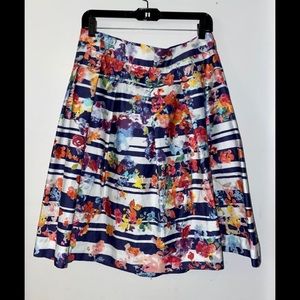🔴 Carolina Herrera Striped Floral Skirt